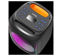 Slika izdelka: CANYON OnFun 5, zvočnik Partybox, Specifikacije: zvočniški gonilniki: 6,5''   1,5' tweeter Moč: 40W Litijeva baterija: 7,4V 3600mAh Funkcije: AUX   TF   mikrofon   BT   USB   DSP   EQ   echo  . Barva: črna ohišje, oranžen ročaj.