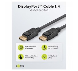 Slika izdelka: GOOBAY DisplayPort 1.4 (M/M) 2m 8K Certified 32,4Gbit/s kabel