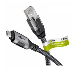 Slika izdelka: GOOBAY USB-C 3.1 na RJ45 5m CAT 6 črn/siv mrežni povezovalni kabel