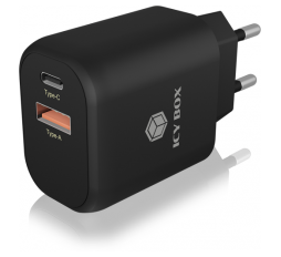 Slika izdelka: Icybox 2portni USB Quick Charge 3.0 hitri polnilnik, 1xUSB-C, 1xUSB-A