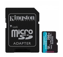 Slika izdelka: KINGSTON Canvas Go! Plus microSD 256GB Class 10 UHS-I U3 V30 A2 SD adapter (SDCG4/256GB) spominska kartica