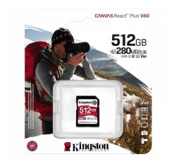 Slika izdelka: KINGSTON Canvas React Plus V60 SD 512GB Class10 UHS-II (SDR2V6/512GB) spominska kartica