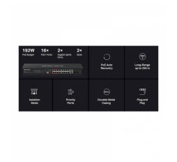 Slika izdelka: MERCUSYS MS120GP 20-port 16x Gigabit PoE+ RJ45 2x Gigabit RJ45 2x SFP mrežno stikalo switch