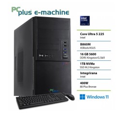 Slika izdelka: PCPLUS e-machine Core Ultra 5 225 16GB 1TB SSD Windows 11 Pro tipkovnica miška namizni računalnik