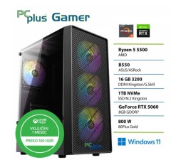 Slika izdelka: PCPLUS Gamer Ryzen 5 5500 16GB 1TB SSD RTX 5060 8GB Windows 11 Home gaming namizni računalnik