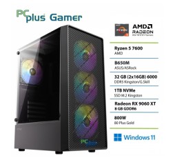Slika izdelka: PCPLUS Gamer Ryzen 5 7600 32GB 1TB SSD Radeon RX 9060XT 8GB Windows 11 Home gaming namizni računalnik