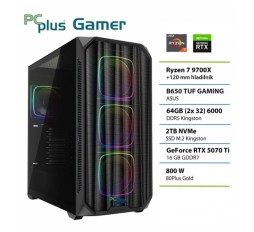 Slika izdelka: PCPLUS Gamer Ryzen 7 9700X 64GB 2TB SSD RTX 5070Ti 16GB gaming namizni računalnik