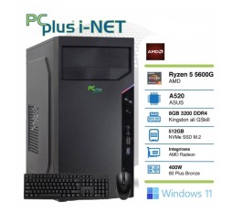 Slika izdelka: PCPLUS i-NET Ryzen 5 5600G 8GB 512GB NVMe M.2 SSD Windows 11 Home tipkovnica miška namizni računalnik
