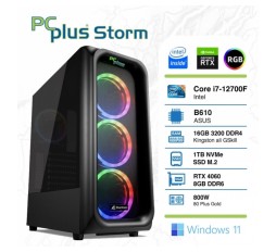 Slika izdelka: PCPLUS Storm i7-12700F 16GB 1TB NVMe SSD GeForce RTX 4060 8GB RGB Windows 11 Home gaming namizni računalnik