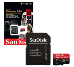 Slika izdelka: SanDisk 32GB Extreme Pro Micro SDHC A1 Class10 V30 UHS-I U3 spominska kartica