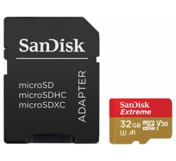 Slika izdelka: SanDisk Extreme microSDHC 32GB + SD Adapter for Action Sports Cameras - 100MB/s A1 C10 V30 UHS-I U3