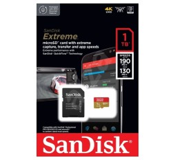 Slika izdelka: SanDisk Extreme microSDXC 1TB + SD Adapter do 190MB/s & 130MB/s  A2 C10 V30 UHS-I U3