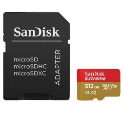 Slika izdelka: SanDisk Extreme microSDXC 512GB + SD Adapter 190MB/s & 130MB/s A2 C10 V30 UHS-I U3