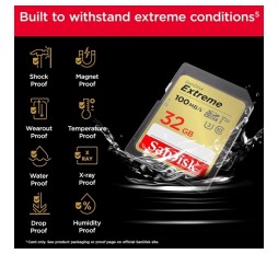 Slika izdelka: SanDisk Extreme PLUS 32GB SDHC spominska kartica 100MB/s in 60MB/s branje/pisanje, UHS-I, Class 10, U3, V30