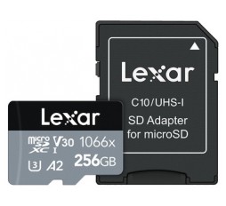 Slika izdelka: Spominska kartica Lexar Professional 1066x, micro SDXC, 256GB, 160MB/s, U3, V30, A2, UHS-I, z adapterjem