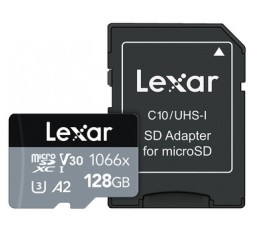 Slika izdelka: Spominska kartica Lexar Professional 1066x, micro SDXC, 128GB, 160MB/s, U3, V30, A2, UHS-I, z adapterjem
