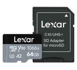 Slika izdelka: Spominska kartica Lexar Professional 1066x, micro SDXC, 64GB, 160MB/s, U3, V30, A2, UHS-I, z adapterjem