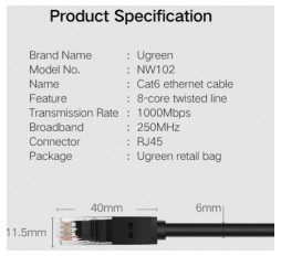 Slika izdelka: Ugreen Cat6 UTP LAN kabel 15m