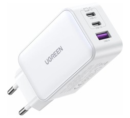 Slika izdelka: Ugreen USB-A in 2x USB-C 65W GaN hitri polnilec - box Bel
