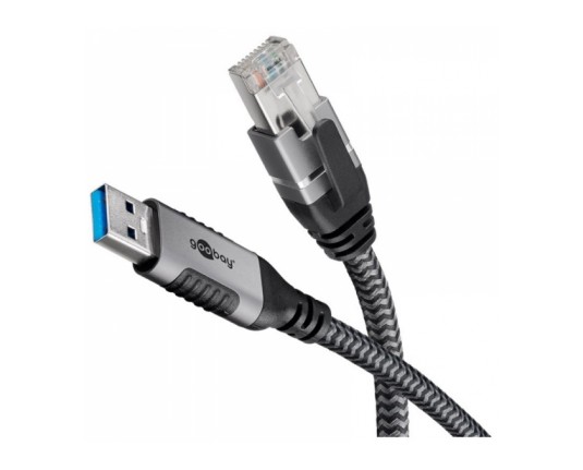 Goobay USB-A 3.0 na RJ45 2m CAT 6 črn/siv mrežni povezovalni kabel