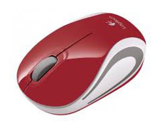 Logitech M187 brezžična optična mini rdeča miška