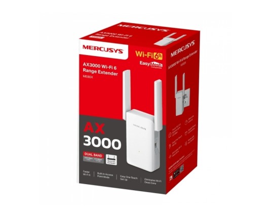 Mercusys WiFi Pojačivač Dometa AX3000 Wi-Fi 6, 574 Mbps @2.4 GHz, 2402 Mbps @ 5GHz, ME80X