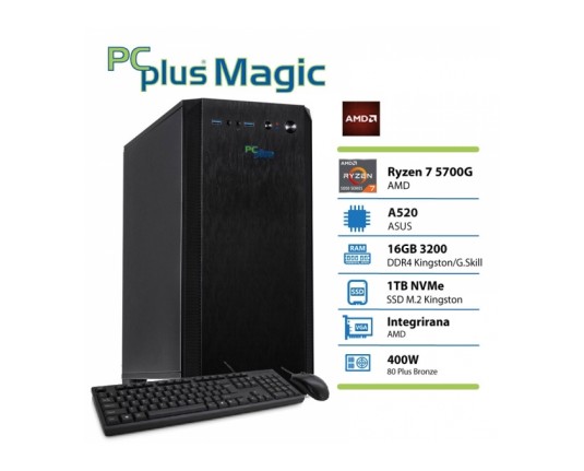 Pcplus Magic Ryzen 7 5700G 16GB 1TB SSD tipkovnica miška namizni računalnik