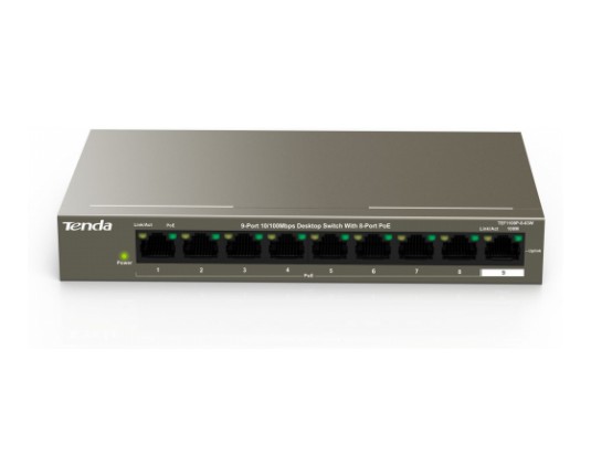 Tenda stikalo 100M 9-port 8x PoE mini kovinsko ohišje TEF1109P-8-63W