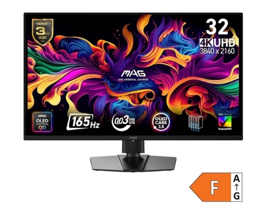 MSI Zaslon MAG 322UP QD-OLED E16 31, 5" 4K UHD 165Hz 0, 03ms (GTG) (crni) nastavljiv po višini PD 15W
